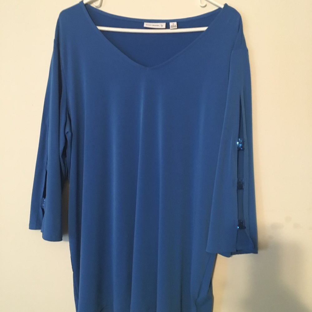 Susan Graver Top with Sequin Detailed Sleeves
